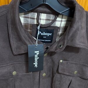 NEW Puhope Men’s Jacket Brown Suede Rugged Multi Pockets Sz Med